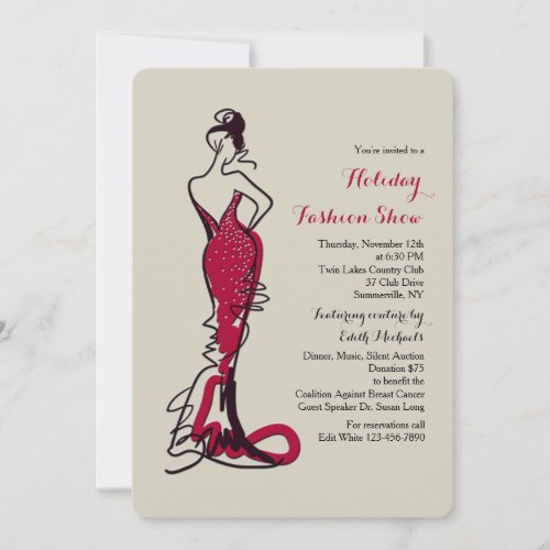 Burgundy Gown Fashion Show Invitation