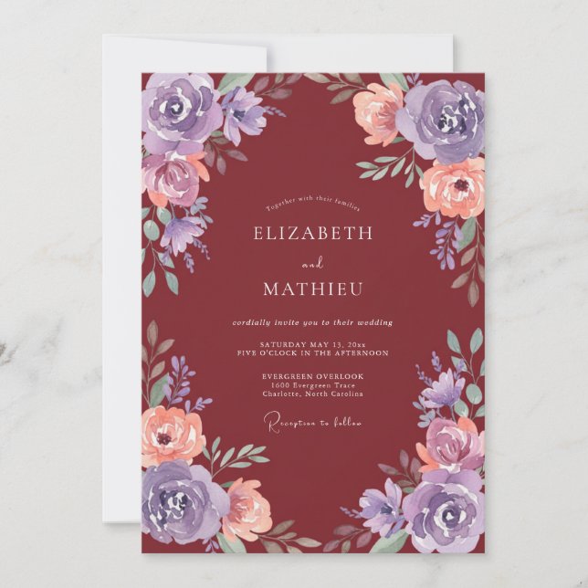 Burgundy Gracious Autumnal Wedding Invitation (Front)
