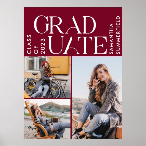 Burgundy Grad 2024 Photos Graduation Keepsake Poster