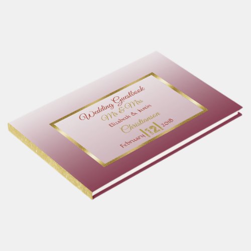 Burgundy Gradient and Gold Heart Wedding Book