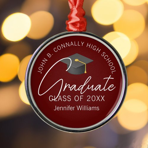 Burgundy Graduate Custom Graduation Christmas Metal Ornament