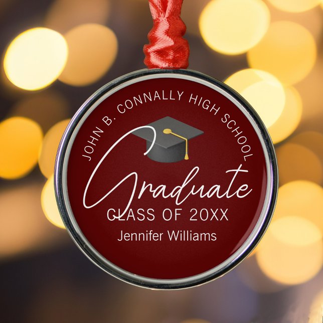 Burgundy Graduate Custom Graduation Christmas Metal Ornament (Creator Uploaded)