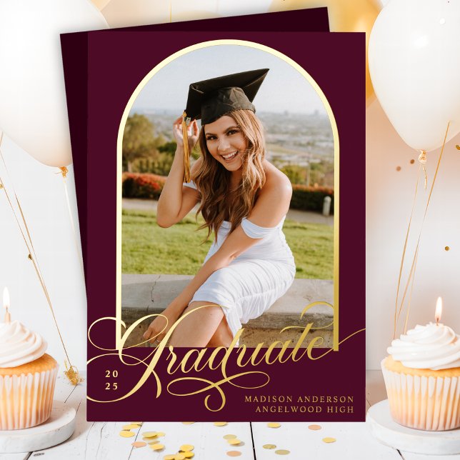 Burgundy Graduate Foil Graduation Announcement (Creator Uploaded)