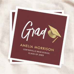 Burgundy Graduate Gold Cap Graduation Napkins