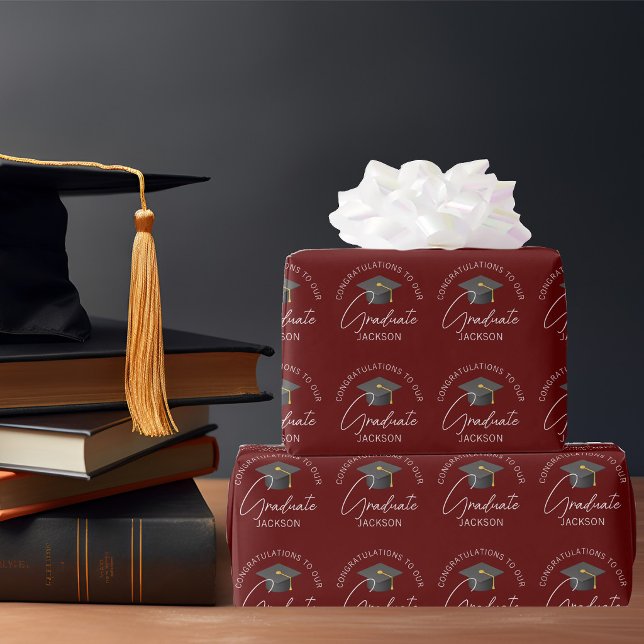 Burgundy Graduate Personalized Graduation Wrapping Paper (Creator Uploaded)