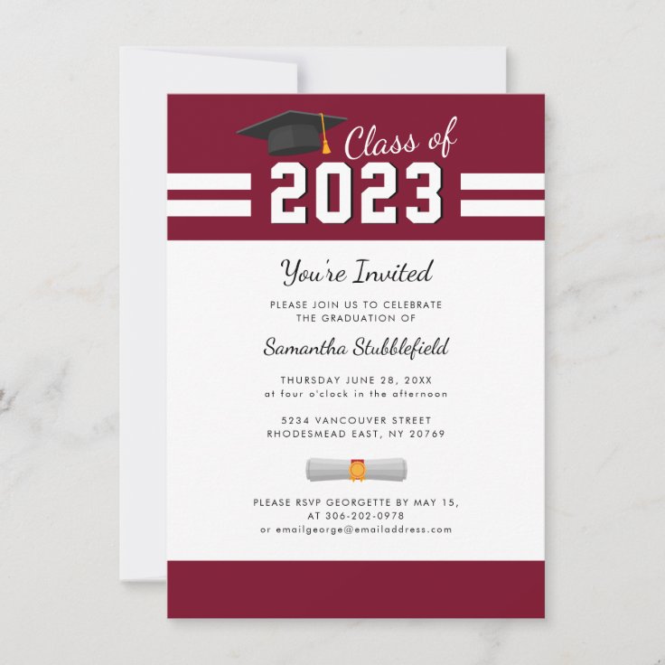 Burgundy Graduation 2023 Modern Grad Party Invitation Zazzle 6326