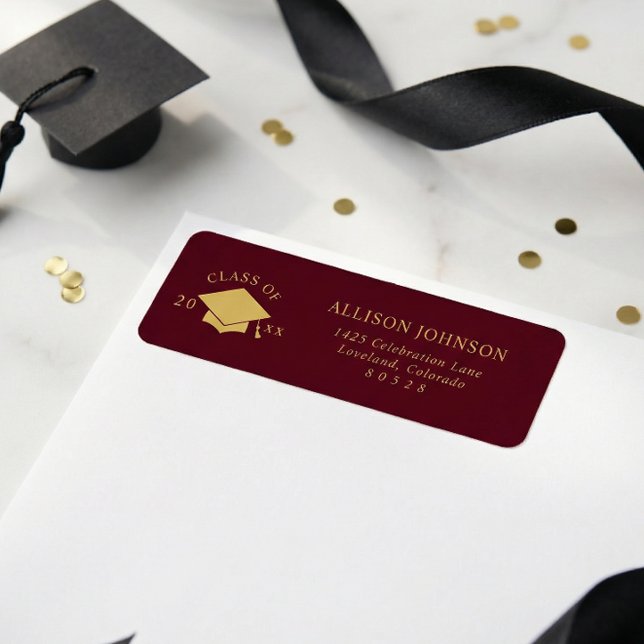 Burgundy Graduation Cap Return Address Label (Creator Uploaded)