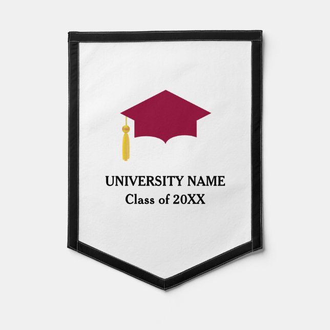Burgundy Graduation Cap & Text on White Pennant (Front)