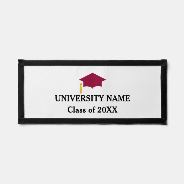 Burgundy Graduation Cap & Text on White Pennant (Front)