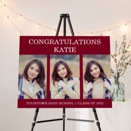 Burgundy Graduation Party 3 Photo Congratulations  Foam Board