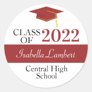 Burgundy Graduation Party Favor Round Stickers