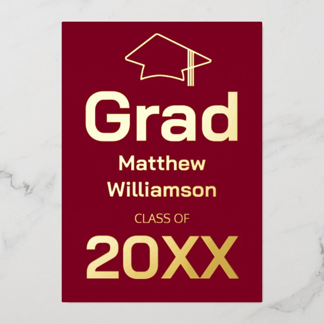 Burgundy Graduation Party Foil Invitation (Front)