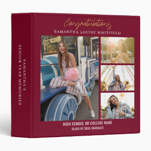 Burgundy Graduation Photo Collage Grad Memories 3 Ring Binder