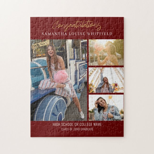 Burgundy Graduation Photo Collage Grad Memories Jigsaw Puzzle (Vertical)