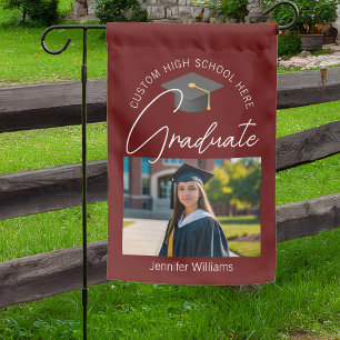 Burgundy Graduation Photo Customized Graduate Garden Flag