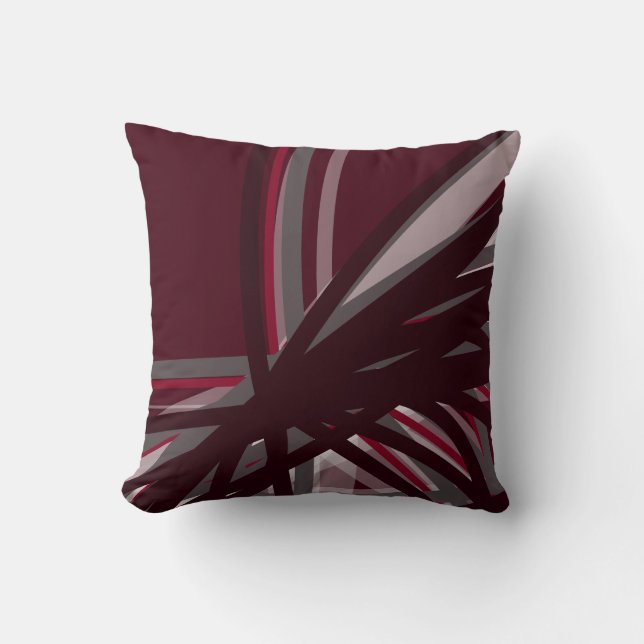 Burgundy & Gray Abstract Linear Design Throw Pillow (Front)