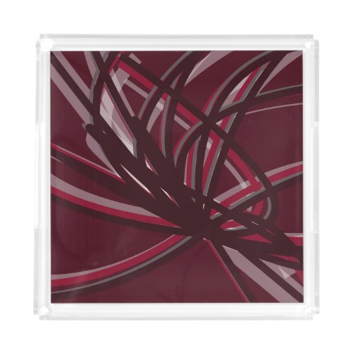 Burgundy  Gray Abstract Ribbons Acrylic Tray