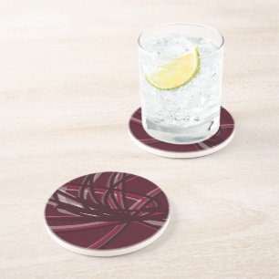Burgundy & Gray Abstract Ribbons Coaster