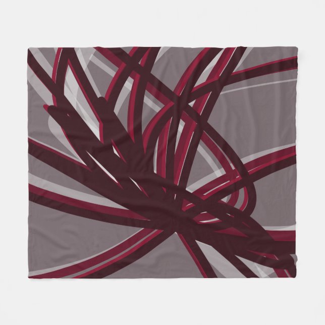Burgundy & Gray Abstract Ribbons Fleece Blanket (Front (Horizontal))