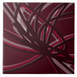 Burgundy & Gray Abstract Ribbons | Large Ceramic Tile<br><div class="desc">Burgundy and gray tile features an artistic abstract ribbon composition with shades of burgundy wine maroon and gray with white accents on a burgundy wine colored background.</div>
