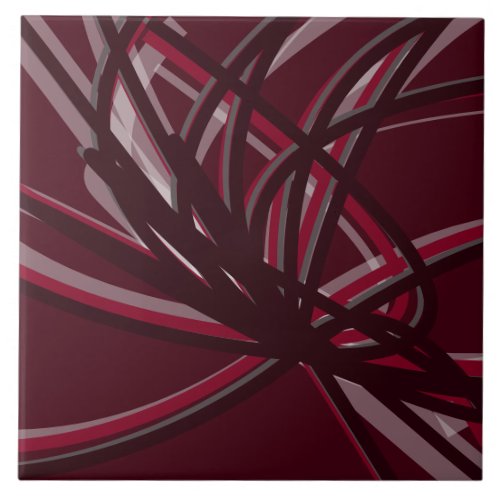 Burgundy  Gray Abstract Ribbons  Large Ceramic Tile