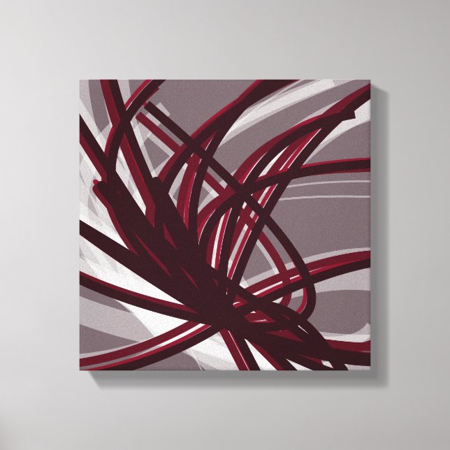 Burgundy & Gray Abstract Ribbons | Shadows & Light Canvas Print (Front)