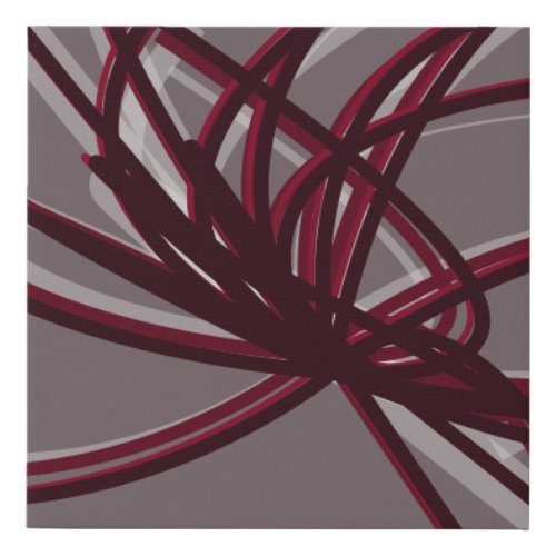 Burgundy  Gray Abstract Ribbons  Shadows  Light Faux Canvas Print