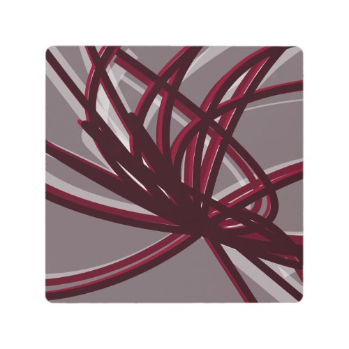 Burgundy  Gray Abstract Ribbons  Shadows  Light Metal Print