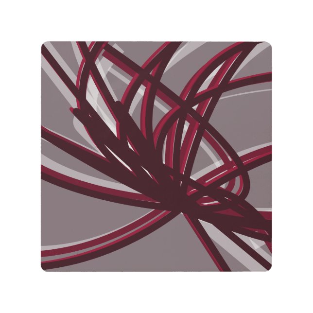 Burgundy & Gray Abstract Ribbons | Shadows & Light Metal Print (Front)