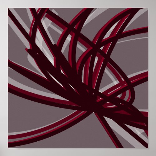 Burgundy  Gray Abstract Ribbons  Shadows  Light Poster