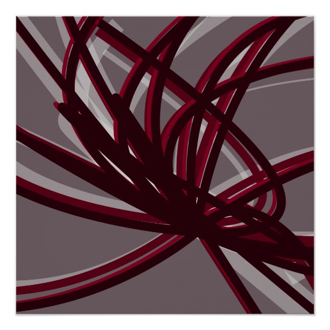 Burgundy & Gray Abstract Ribbons | Shadows & Light Poster (Front)