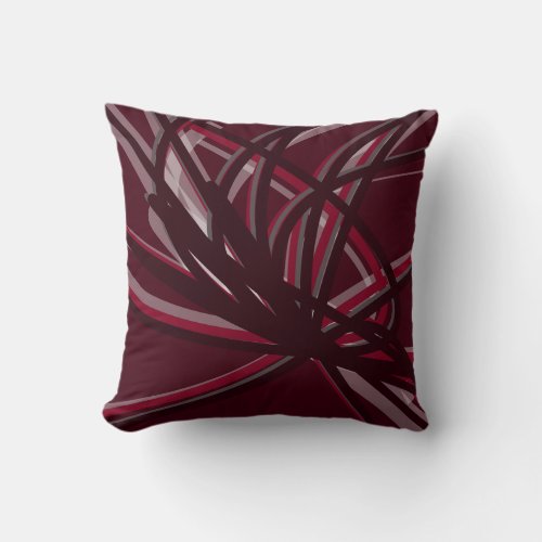 Burgundy  Gray Abstract Ribbons Throw Pillow