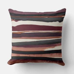 Burgundy gray and cream abstract stripes throw pillow