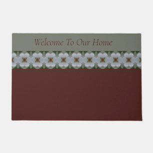 Burgundy Gray And White Floral Detailed Doormat