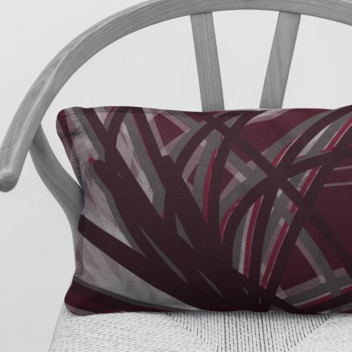Burgundy  Gray Artistic Abstract Ribbon Design Lumbar Pillow