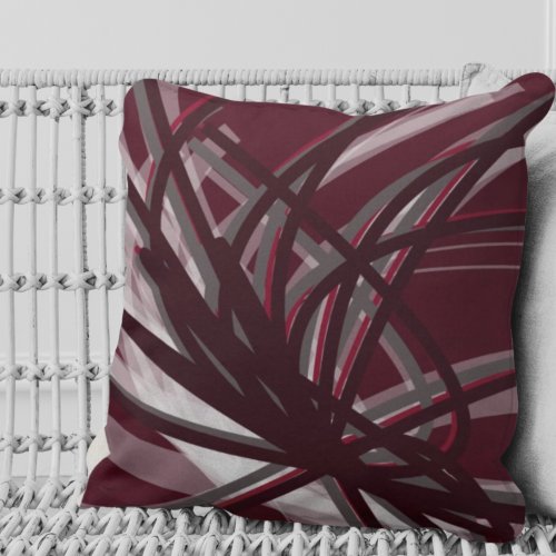 Burgundy  Gray Artistic Abstract Ribbon Design Throw Pillow