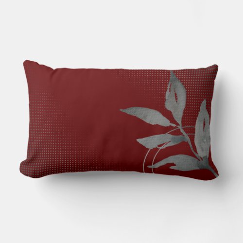 Burgundy  Gray Artistic Watercolor Leaves Lumbar Pillow