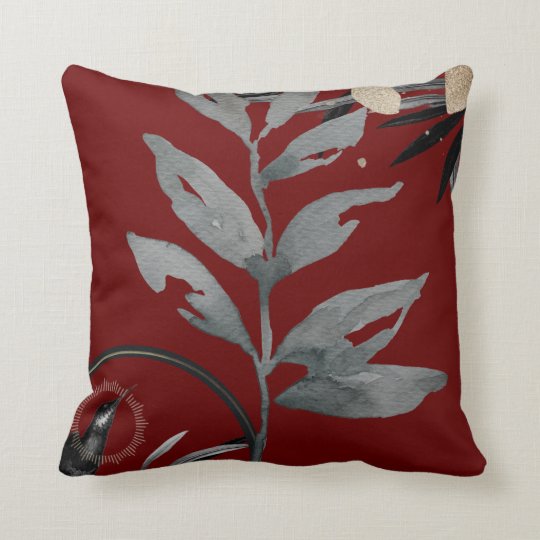 Burgundy & Gray Artistic Watercolor Leaves Throw Pillow | Zazzle.com