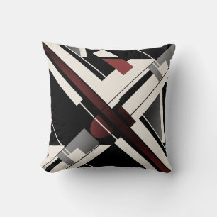Burgundy Gray Black Beige Crisscross Abstract Art Throw Pillow