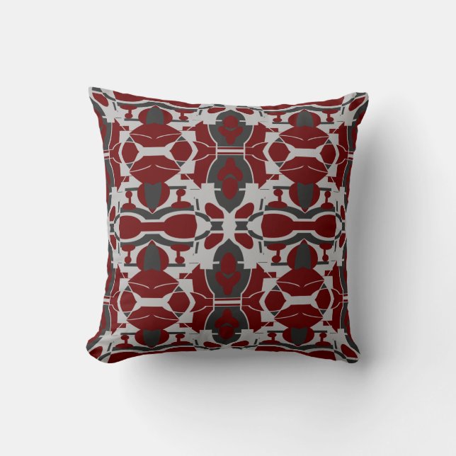 Burgundy Gray Black Regal Ornate Large Mosaics Throw Pillow (Front)