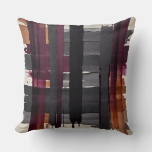 Burgundy gray black rust and beige abstracts throw pillow