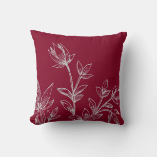 Burgundy & Gray Botanical Rhatany Flowers Throw Pillow
