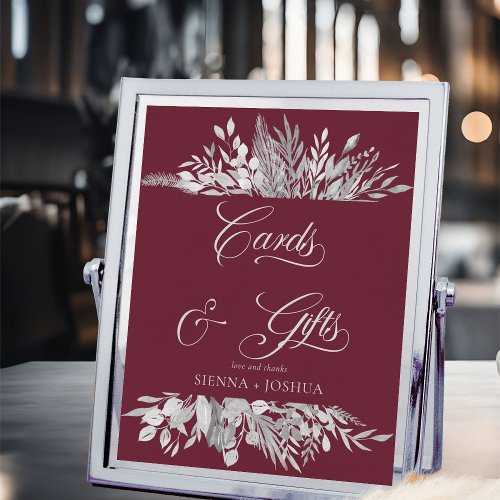 Burgundy Gray Botanical Wedding Cards and Gifts Poster