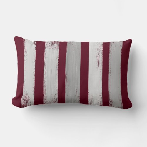 Burgundy  Gray Brush Stroke Stripe Lumbar Pillow