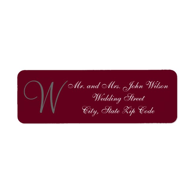 Burgundy Gray Elegant Monogram Formal Wedding Label (Front)