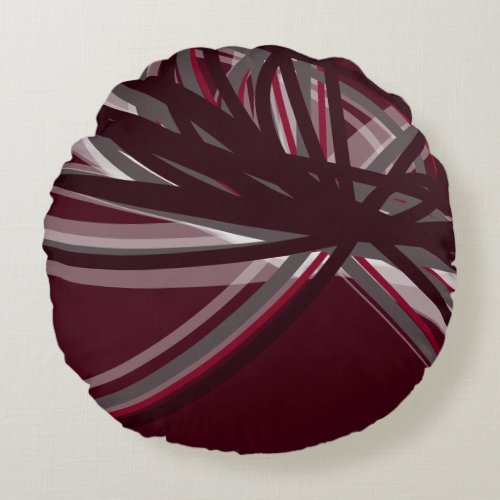 Burgundy  Gray Elegant Ribbon Design Round Pillow