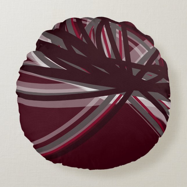 Burgundy & Gray Elegant Ribbon Design Round Pillow (Front)