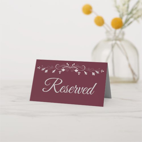 Burgundy  Gray Elegant Wedding Reserved Place Card
