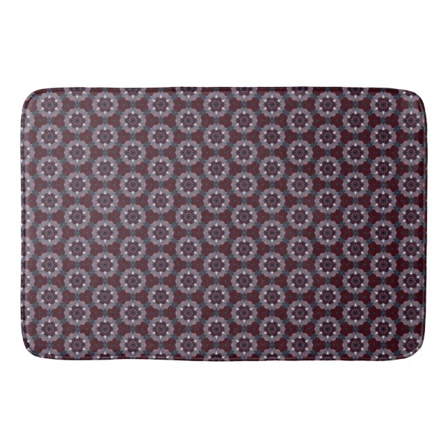 Burgundy & Gray Floral Painted Quilt Bath Mat (Front)