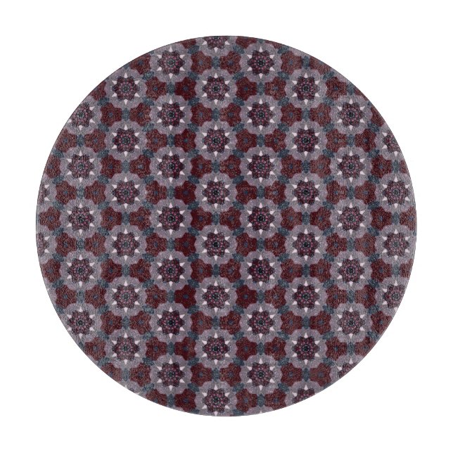 Burgundy & Gray Floral Painted Quilt Cutting Board (Front)